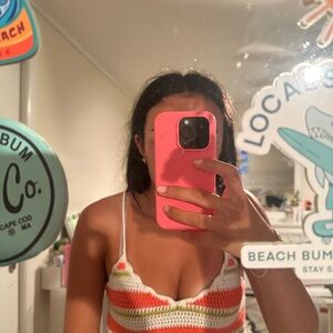 Aerie Striped Crop Top - White, Orange, Pink